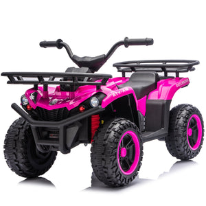 English Elm 24v Dual Motor Kids Atv Ride on with Led Lights Bluetooth Storage Racks Off Road Pink W1578P390450