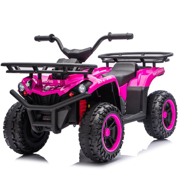English Elm 24v Dual Motor Kids Atv Ride on with Led Lights Bluetooth Storage Racks Off Road Pink W1578P390450