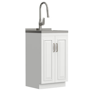 English Elm Darwin Stainless Steel Utility Sink with Shaker Cabinet for Laundry and Garage B136P427213