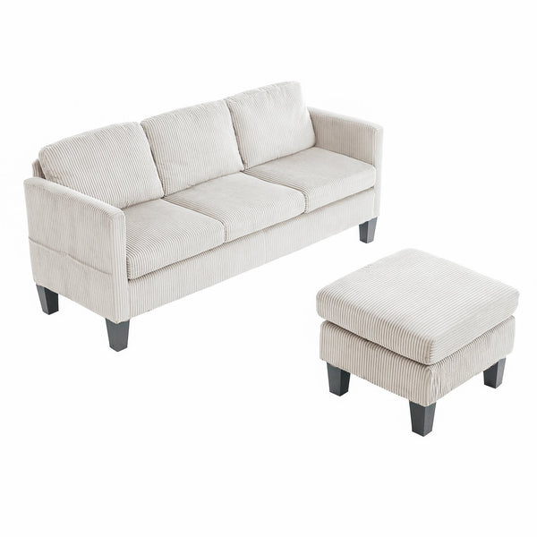 English Elm L-Shaped Corduroy Sofa with Cushioned Cashmere Comfort, Modern Luxury Design for Small Spaces Off White W2121P319094