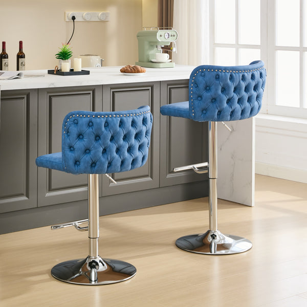 English Elm A&A Modern Swivel Barstools With Adjustable Height & Chrome Base - Stylish Blue Pu Upholstery, Set Of 2 W1143P193494