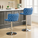 English Elm ,Swivel Barstools Adjusatble Seat Height With Chrome Base, Modern Pu Upholstered Bar Stools With The Whole Back Tufted, For Home Pub and Kitchen Island,Blue, Set Of 2