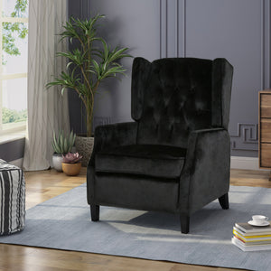 English Elm Christopher Knight Home® - Pushback Mid Century Wingback Recliner Chair with Rivet Trim, Upholstered Fabric Accent Seat for Living Room Black 63486.00NVLTBLK