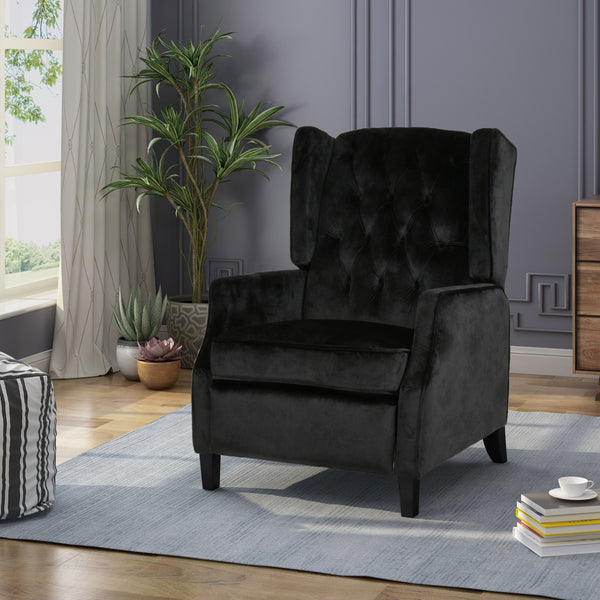 English Elm Christopher Knight Home® - Pushback Mid Century Wingback Recliner Chair with Rivet Trim, Upholstered Fabric Accent Seat for Living Room Black 63486.00NVLTBLK