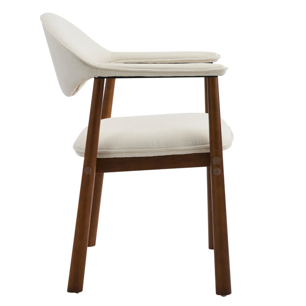 English Elm Modern Rubberwood Dining Chair Set Sculptural Curved Back Upholstered Seat Walnut Frame Beige,Walnut N768P391165W