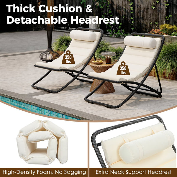 English Elm Trexm Rattan Wrapped Folding Outdoor Lounge Chair Set with Cushion and Adjustable Recline Black N715P428435D