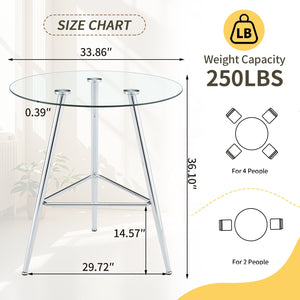 English Elm 36 Inch Round Glass Top Bar Table Chrome Tripod Base Modern Bistro Pub Style W3493P452043