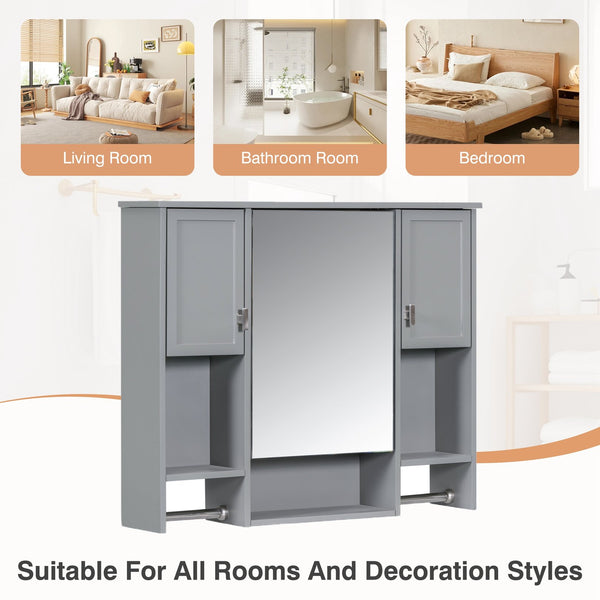 English Elm 35'' Modern Wall-Mounted Medicine Cabinet with Mirror, Ample Storage, Adjustable Shelves & Towel Bar Grey WF317173AAE