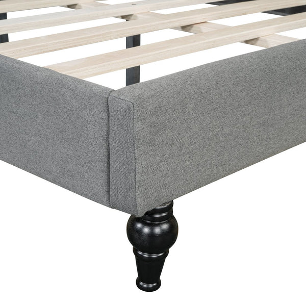 English Elm Full Size L-shaped Linen Upholstered Daybed with Solid Wood Legs for Corner Lounging Gray SF100146AAE-1