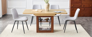 English Elm Scalable Extendable Dining Set Four Chairs Linen Upholstered Walnut Base Modern W1151S04684