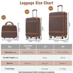English Elm Hardshell 3 Piece Luggage Set Abs Spinner Suitcase with Tsa Lock Carry on Travel Brown N732P171583O