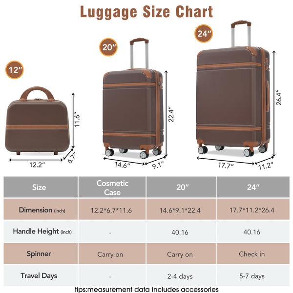 English Elm Hardshell 3 Piece Luggage Set Abs Spinner Suitcase with Tsa Lock Carry on Travel Brown N732P171583O