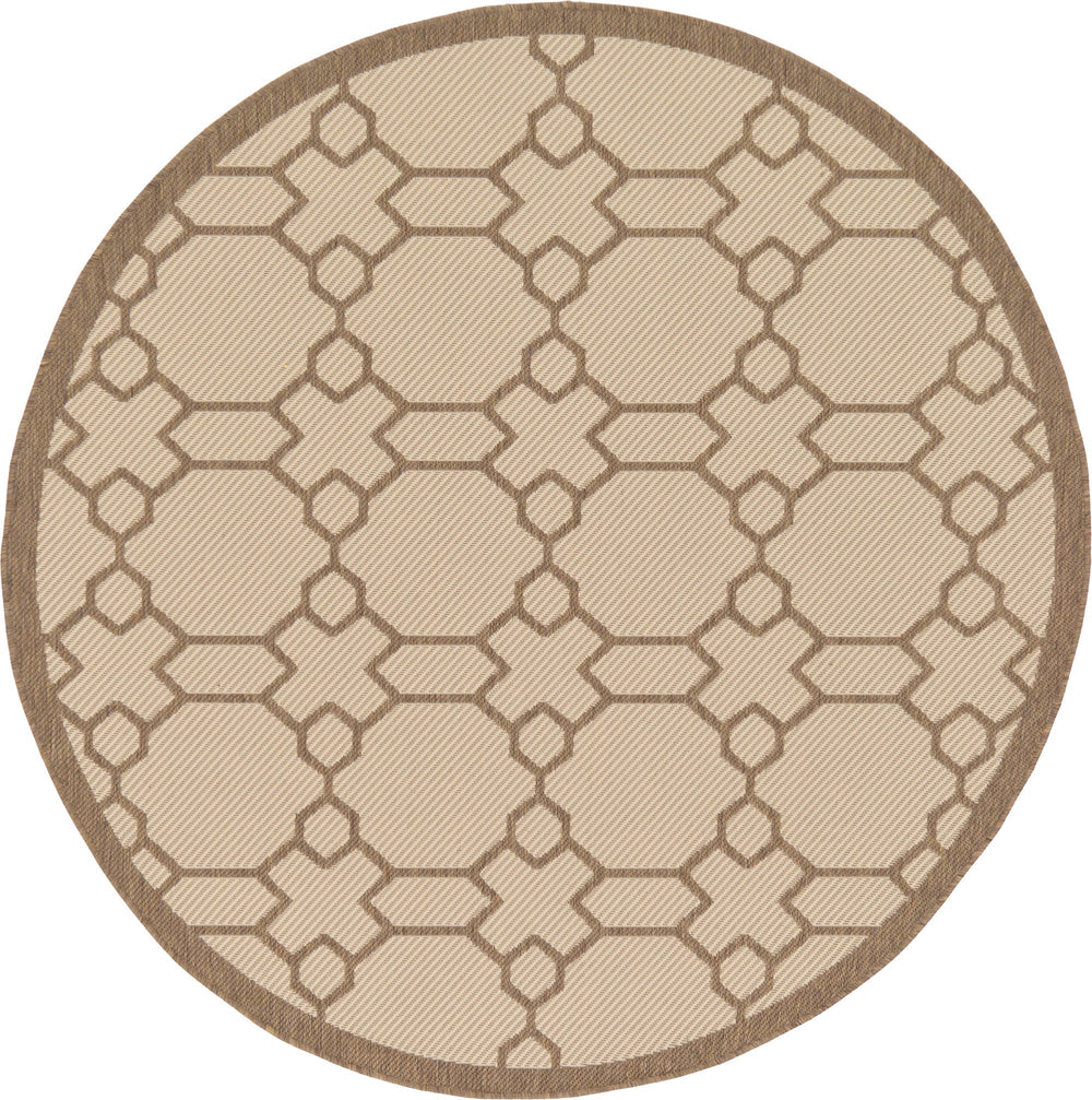 Unique Loom Outdoor Trellis Geometric Machine Made Geometric Rug Beige, Beige/Brown 6' 1" x 6' 1"