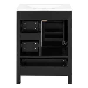 English Elm Modern 24 Inch Bathroom Vanity Solid Wood Cabinet with Ceramic Sink and Soft Close Storage Black N729P292859B