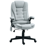 English Elm Homcom 6 Point Vibrating Massage Office Chair With Heat, Linen High Back Executive Office Chair With Reclining Backrest, Padded Armrests and Remote, Light Gray