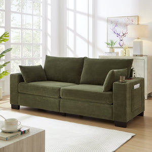 English Elm 78"corduroy Plush Three Seat Sofa with Usb Ports Cup Holders Deep Cushions Apartment Green W3705P455917