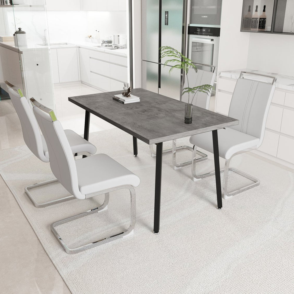 English Elm 55.12-70.87" Extendable Industrial Dining Set Faux Leather Chairs Mdf Top Seats Six Gray,White W2189S00910