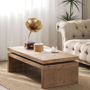 English Elm Natural Wood Living Room Table Versatile Coffee Table 2-Tiered Wood Tabletop Table 47.6" L * 23.6" W * 16.3" H