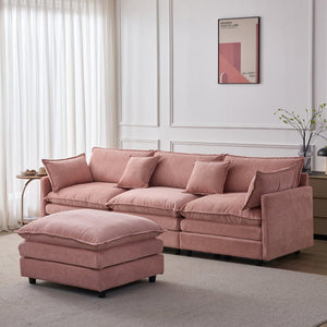 English Elm 105" L-shaped Chenille Sectional with Ottoman Pocket Spring Living Room Sofa Pink W1097S00232