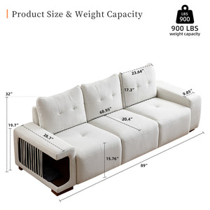 English Elm 3 Seater Sofa Modern 89" Beige Velvet Couch for Small Spaces Cat-Friendly Waterproof Scratch-Resistant W2656S00001