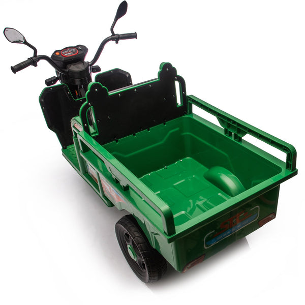 English Elm 12v Kids Electric Cargo Trike with Led Lights Wide Seat Anti-slip Wheels Toddler Ride On Green W1578P336049