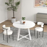 English Elm Durban 3-Piece Round Dining Set, Trestle Dining Table With 2 Boucle Chairs