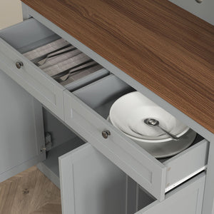 English Elm Convenient Floor to Ceiling Pantry Cabinet with Glass Doors Drawers and Microwave Stand T3971P428059