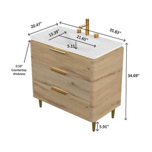 English Elm AMARA 36'' Bathroom Vanity with Integrated Sintered Stone Basin, Preassembled Plywood Cabinet, LED Motion Sensor Storage Carrara White,White Oak W2615P346336