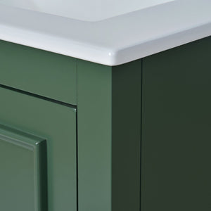 English Elm 24'' Bathroom Vanity with Ceramic Sink Combo Modern Freestanding MDF Cabinet with Soft-Close Doors and Sleek Silver Handles for Spacious Organized Bathroom Storage Green N710P194893F