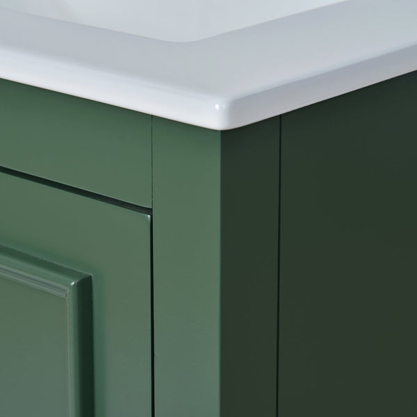 English Elm 24'' Bathroom Vanity with Ceramic Sink Combo Modern Freestanding MDF Cabinet with Soft-Close Doors and Sleek Silver Handles for Spacious Organized Bathroom Storage Green N710P194893F