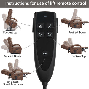 English Elm Power Lift Recliner with Dual Motor Heat Massage Leatheraire and Wood Armrests W1803S00078