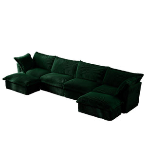 English Elm Slipcovered U-Shape Sectional Sofa - Cozy Cloud Couch With Removable Green Corduroy Covers & Big Pillows For Ultimate Comfort W3041S00086-GIGA