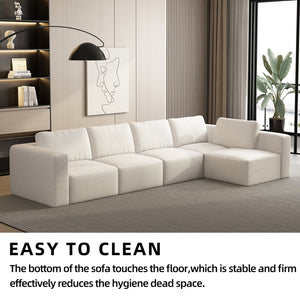 English Elm 104.32*70.86 Modular Sectional Sofa Sleeper - Customizable White Couch With Chaise & Ottoman Set W1829S00044