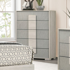 English Elm Contemporary Chic Chest with Gold Accents, Acrylic Trim, Metal Bracket Legs and Dust‑Proof Drawers Stone Gray,White Washed 21 L x 39 W x 52 H B2741P372238