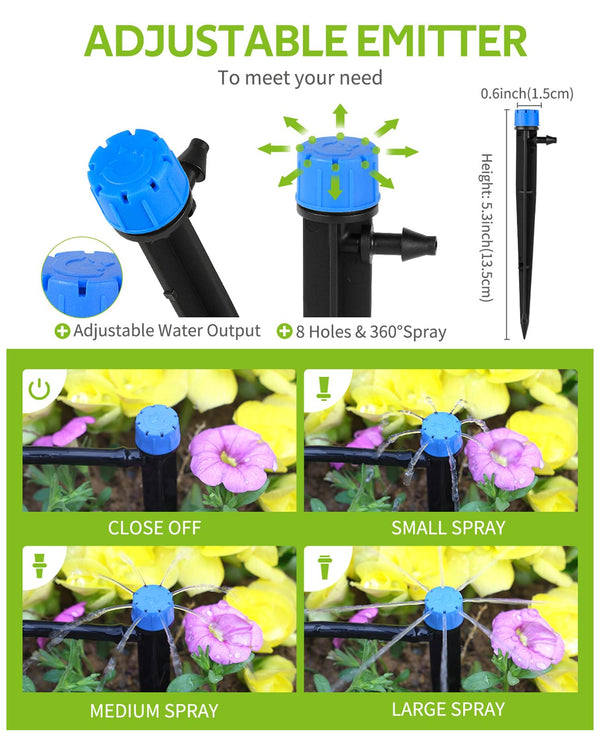 English Elm 100ft Drip Irrigation Kit Brass Splitter Adjustable Emitters Garden Greenhouse Watering W2181P170944