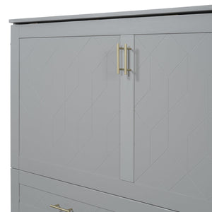 English Elm Queen Murphy Wall Bed Cabinet with Storage Drawer Built-in Power Outlets Usb Ports Gray LP000400AAE