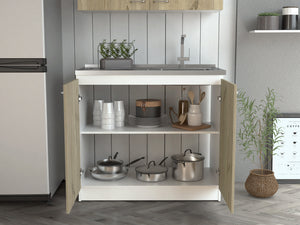 English Elm Oklahoma Practical Utility Sink Cabinet with Double Doors, Stainless Steel Top, Easy Assembly, Storage B128S00139