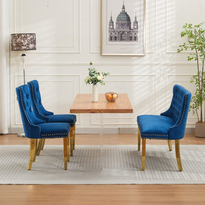 English Elm Velvet Wingback Dining Bench Tufted Two Seat Mid Century Modern Brushed Steel Base Blue W1143P406979