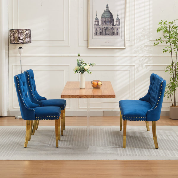 English Elm Velvet Wingback Dining Bench Tufted Two Seat Mid Century Modern Brushed Steel Base Blue W1143P406979