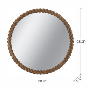 English Elm 28.3x28.3" Round Pine Wood Wall Mirror Textured Frame Organic Entryway Decor W2078P445371