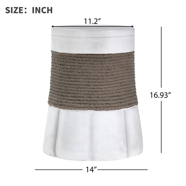 English Elm Outdoor Mgo Side Table with Woven Rope Texture and Fan Base for Patio or Living Room N765P382573W