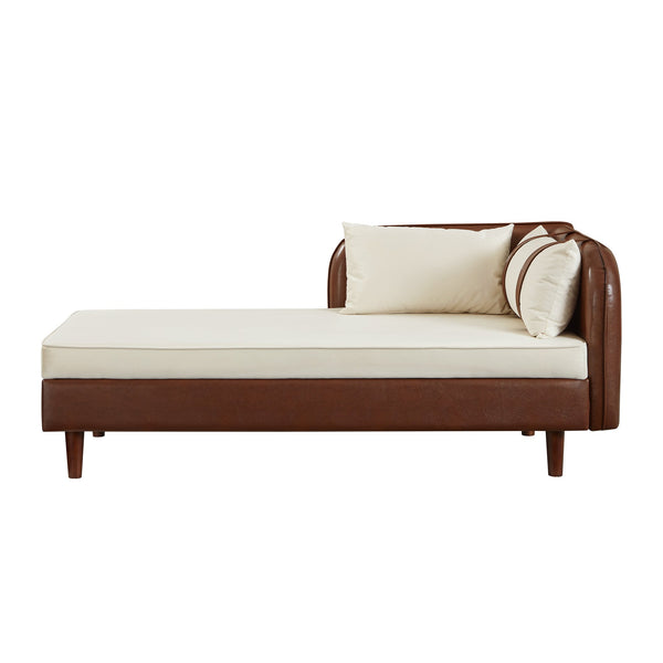 English Elm 65" Velvet Storage Chaise Lounge with Pu Leather Panels Eucalyptus Frame Accent Seat Brown+Beige W1097P434115