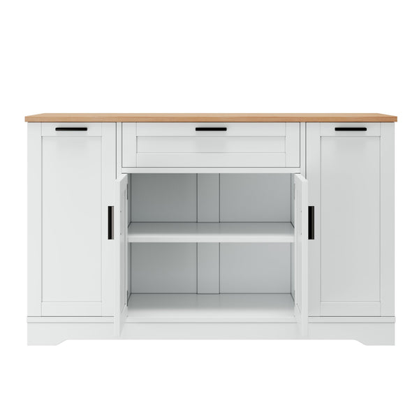 English Elm Trexm Multifunctional Sideboard with Pull Out Bottle Rack Adjustable Shelves Kitchen Storage White XW000026AAK