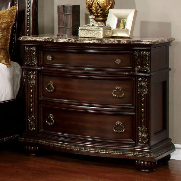 English Elm Formal Traditional Nightstand with Genuine Marble Top, 3 Drawers, Brown Cherry Wood, Felt-Lined Topочный B011P251255