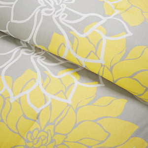English Elm Printed Cotton Sateen Comforter Set with Floral Print, Embroidered Decorative Pillows & Bedskirt Yellow+Grey 23.62 L x 18.9 W x 11.42 H B03596811