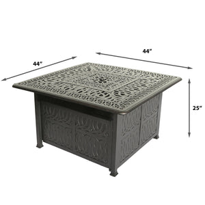 English Elm Cast Aluminum 44" Square Fire Table Antique Bronze w/ Fire Glass, Cover, Durable Rust-Free Elegance B010P322785
