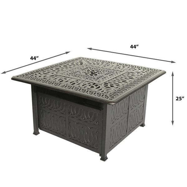 English Elm Cast Aluminum 44" Square Fire Table Antique Bronze w/ Fire Glass, Cover, Durable Rust-Free Elegance B010P322785