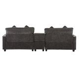 English Elm 112.6" Sectional Sofa Chenille Upholstered Sofa With Two Removable Ottoman, Two Usb Ports, Two Cup Holders and Large Storage Box For Living Room, Black