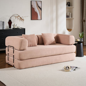 English Elm Convertible Sleeper Sofa Bed Corduroy 4-in-1 Folding Floor Couch with 35D Sponge Support and No-Assembly Pink W3434P378562