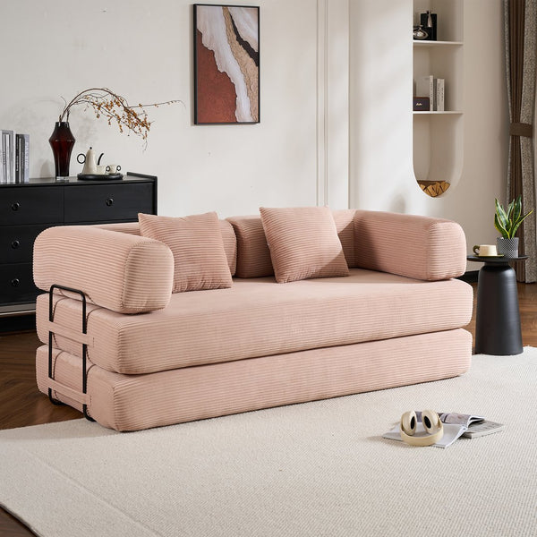 English Elm Convertible Sleeper Sofa Bed Corduroy 4-in-1 Folding Floor Couch with 35D Sponge Support and No-Assembly Pink W3434P378562